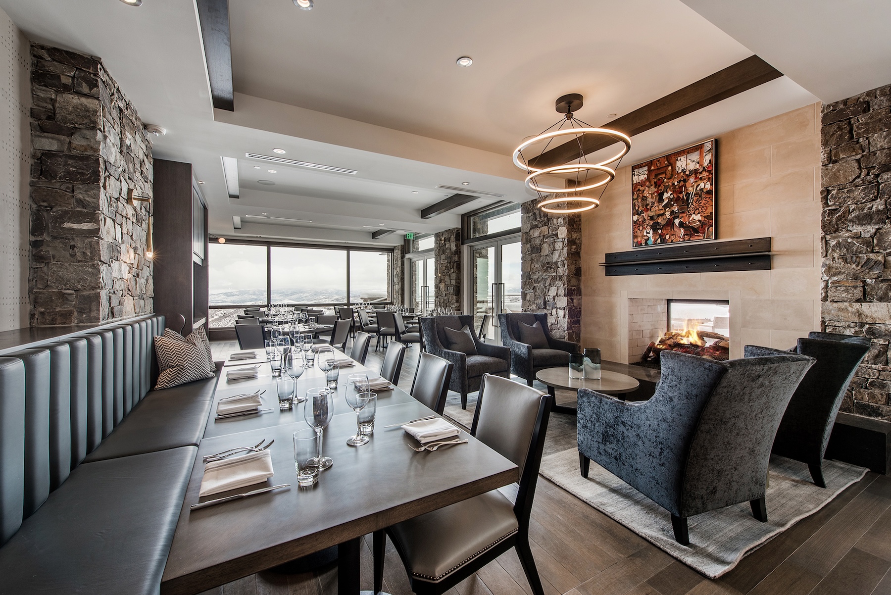 Restaurant dining room at Stein Eriksen Residences luxury Deer Valley vacation rentals