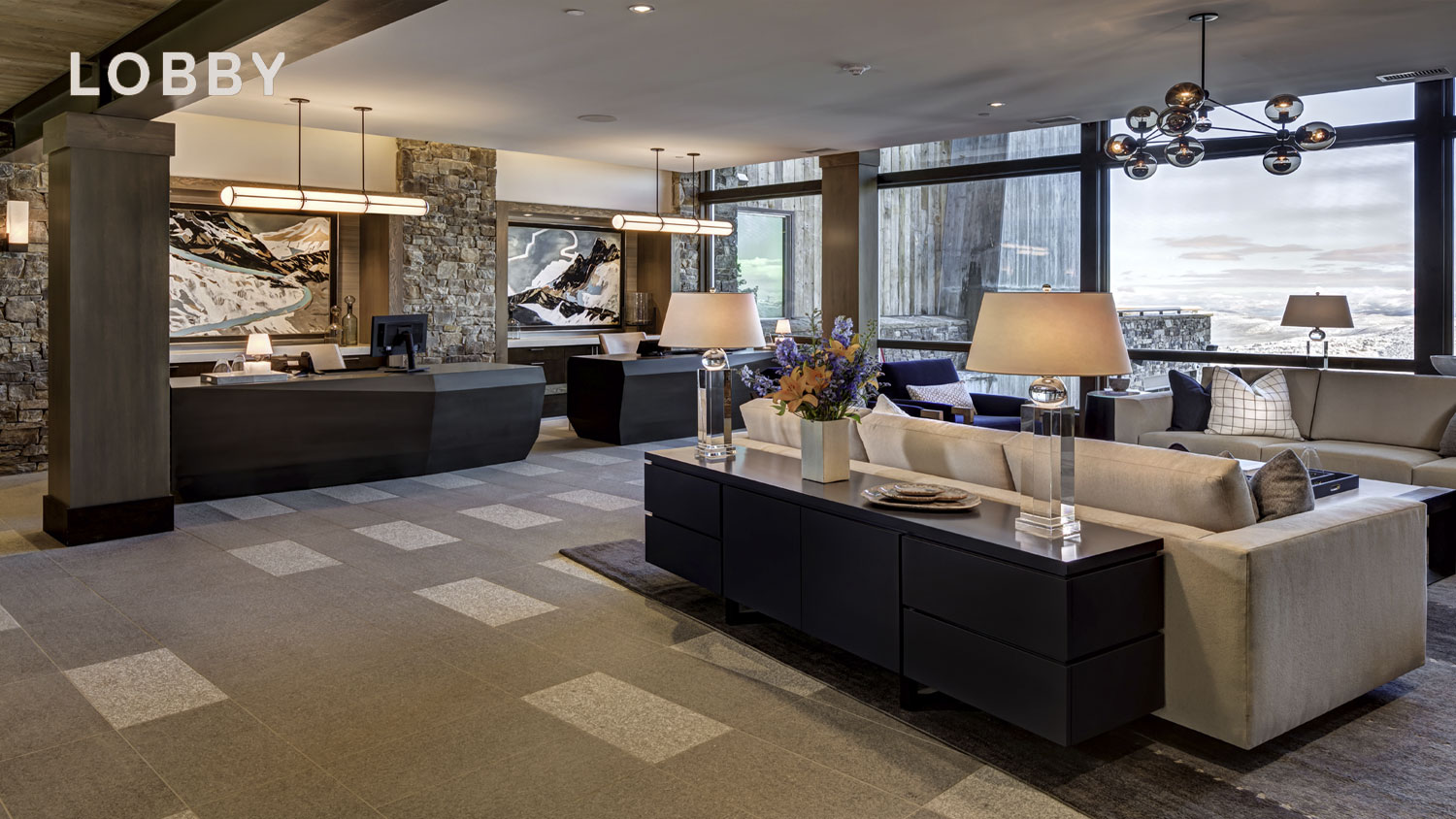 Lobby at the new Stein Eriksen Residences luxury Park City rentals