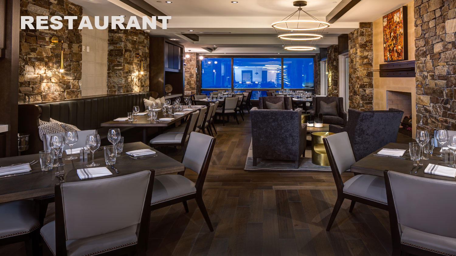 Restaurant dining room at Stein Eriksen Residences luxury Deer Valley vacation rentals